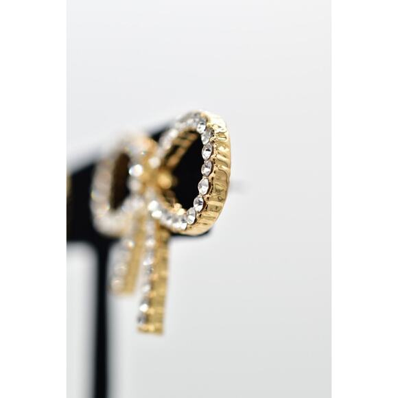 Vintage Crystal Bow Earrings Rhinestone Gold Tone Dangle Post Shiny NOS Y2K A22 - Picture 11 of 12